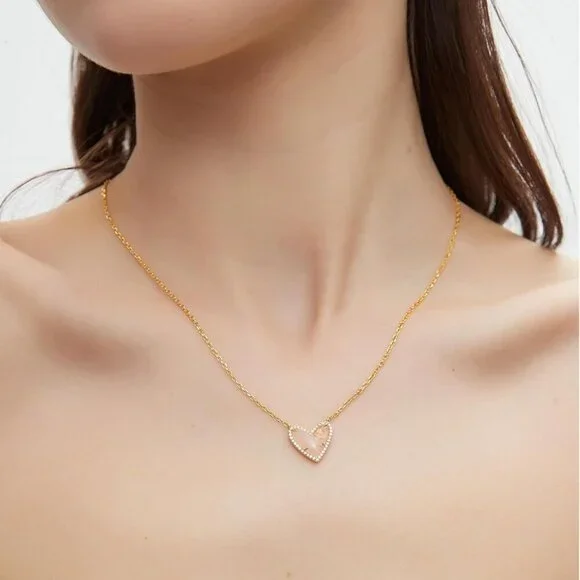 Natural Stone Rosa Peach Heart Teardrop Irregular Necklace for Women Rose Quartz